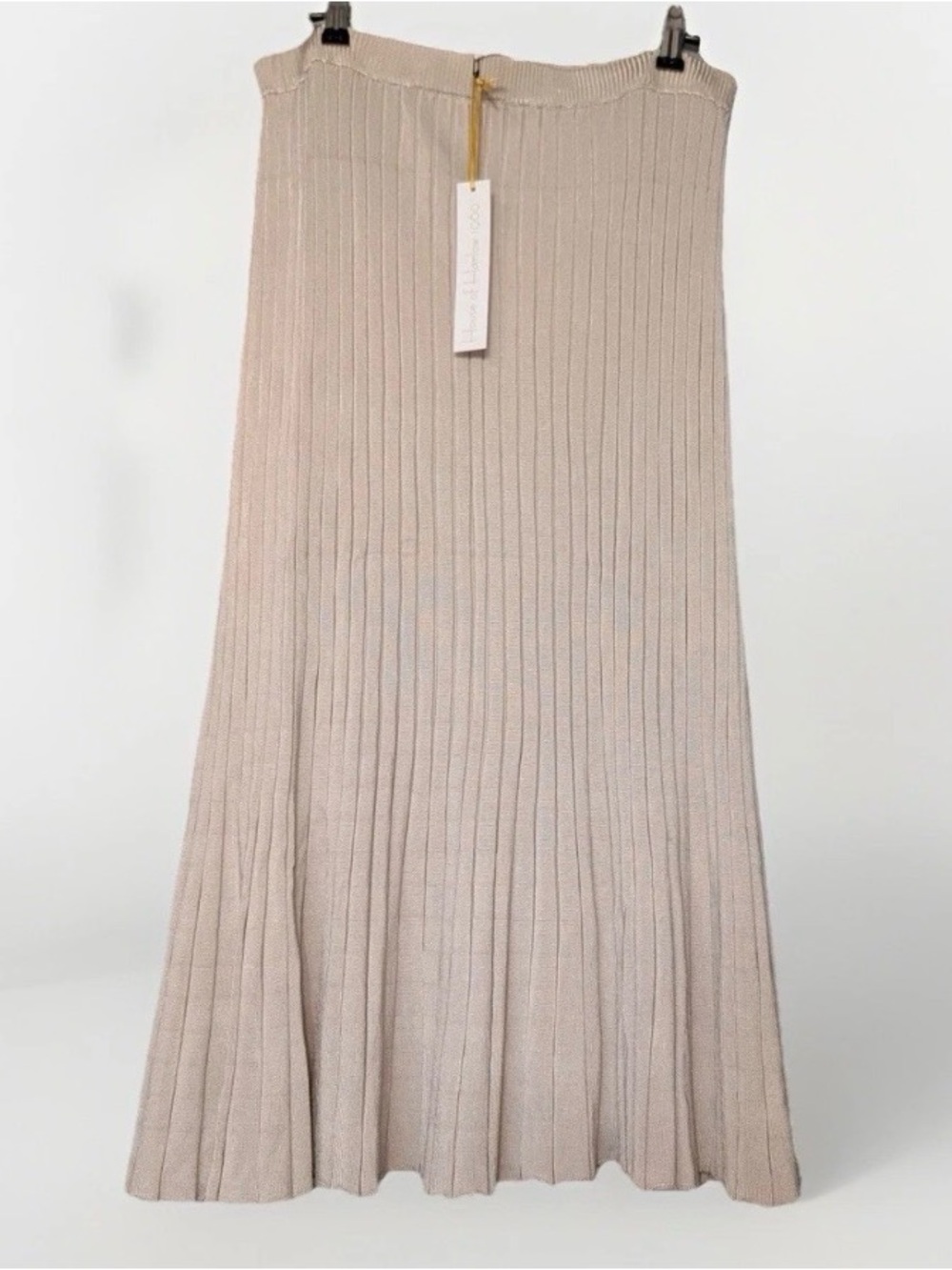House of Harlow 1960 Taupe Ribbed Knit Midi Skirt